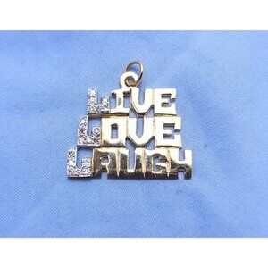Unique 14K Two Tone Multi Color Gold " LIVE LOVE LAUGH " Diamond Charm Pendant